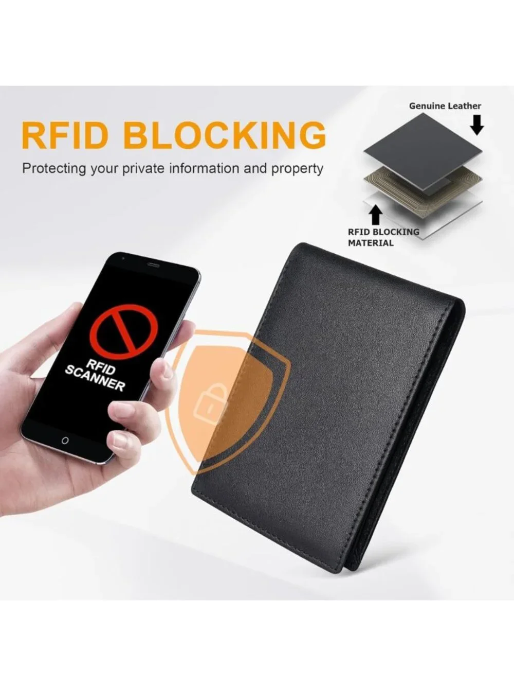 Slim Genuine Leather Wallet for Men, RFID Blocking Bifold, Front Pocket, ID